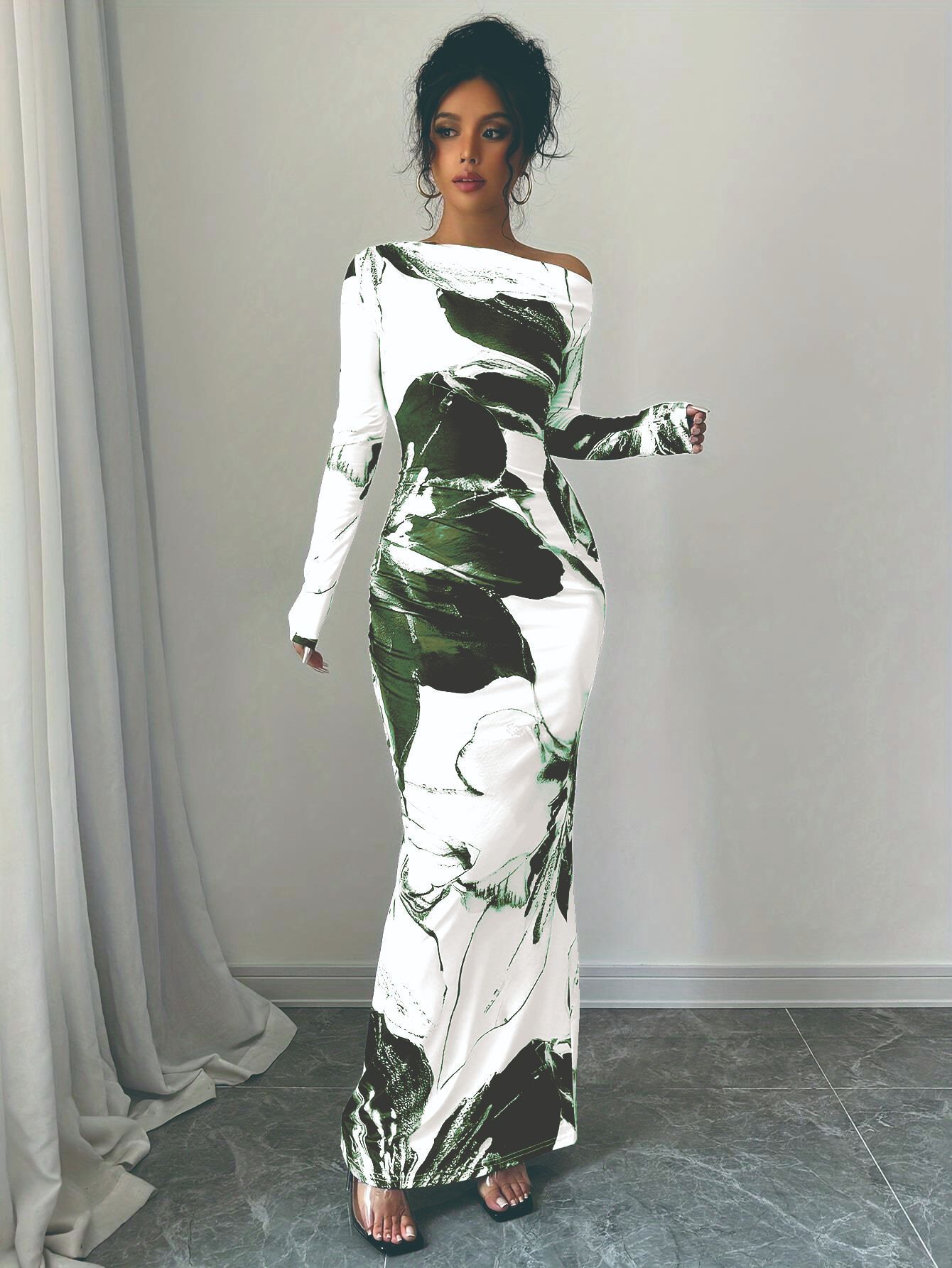 Off-Shoulder Floral Print Bodycon Long Dress