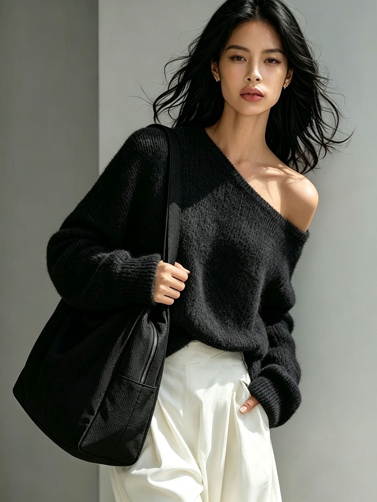 Women's Off-Shoulder Lazy Knit Top Fall Winter Pullover