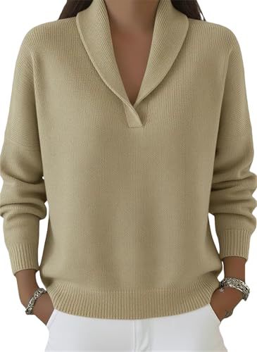 Women's Solid Print V-Neck Long-Sleeve Pullover Sweatshirt