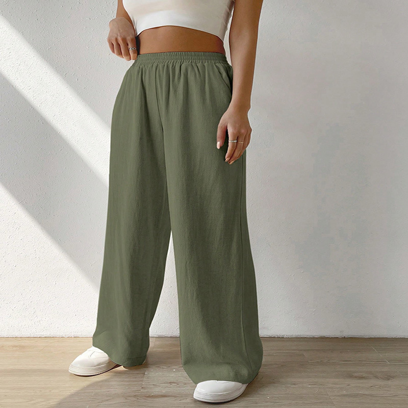 Women's Straight-Leg Wide-Leg Casual Pants Mid-Rise Solid Color