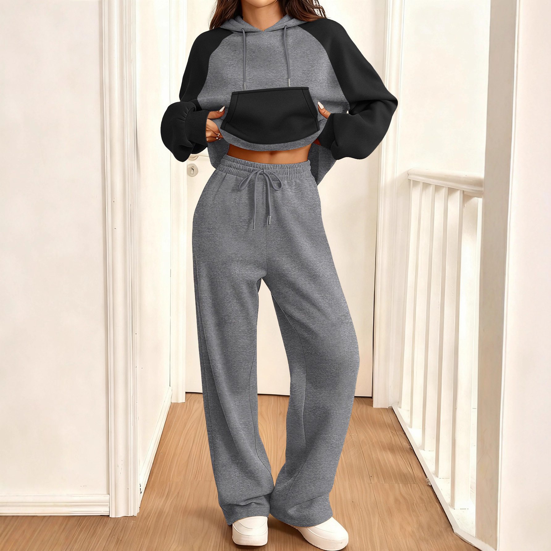 Women's Color-Block Fleece-Lined Long-Sleeve Sweatsuit Set