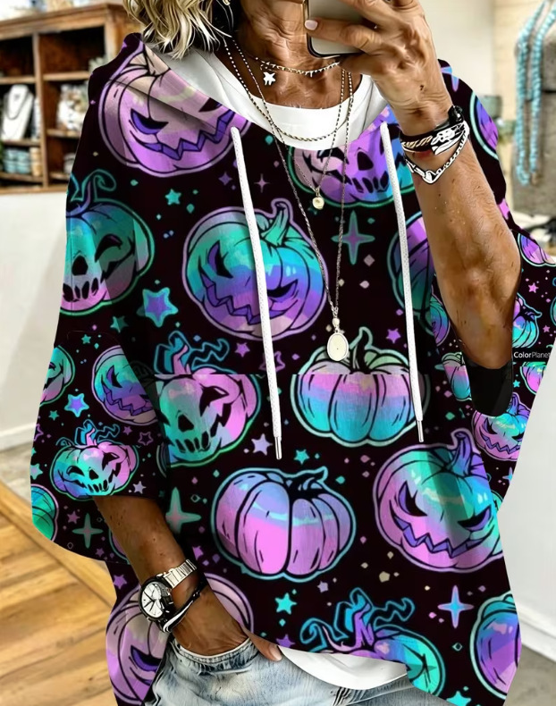 Women's Halloween Skull Pumpkin Print Casual Sweatshirt