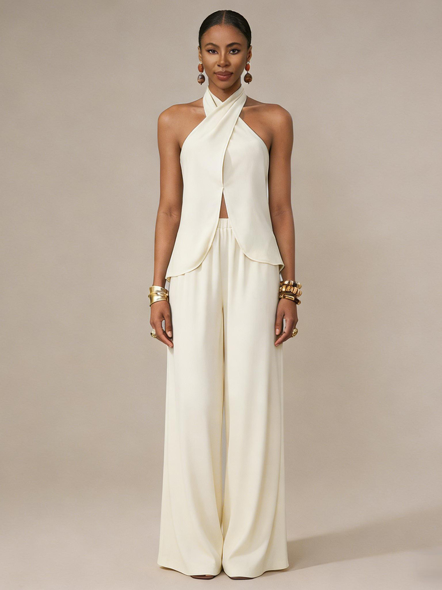 Off-Shoulder Sleeveless Top and Pants Casual Set