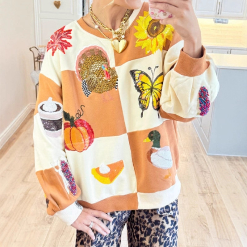 Women's Pumpkin Butterfly Bouquet Duck Print Crewneck Sweatshirt