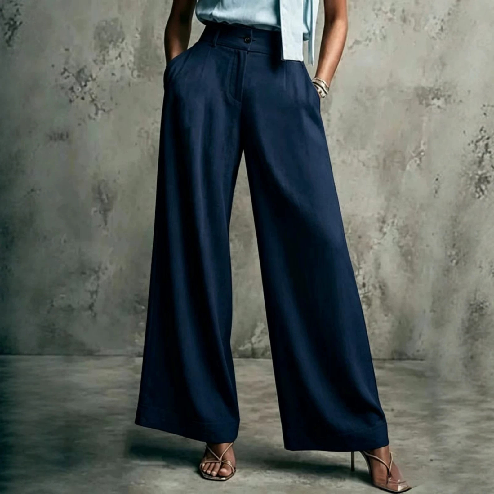 Women's Solid Color High-Waist Wide-Leg Casual Pants