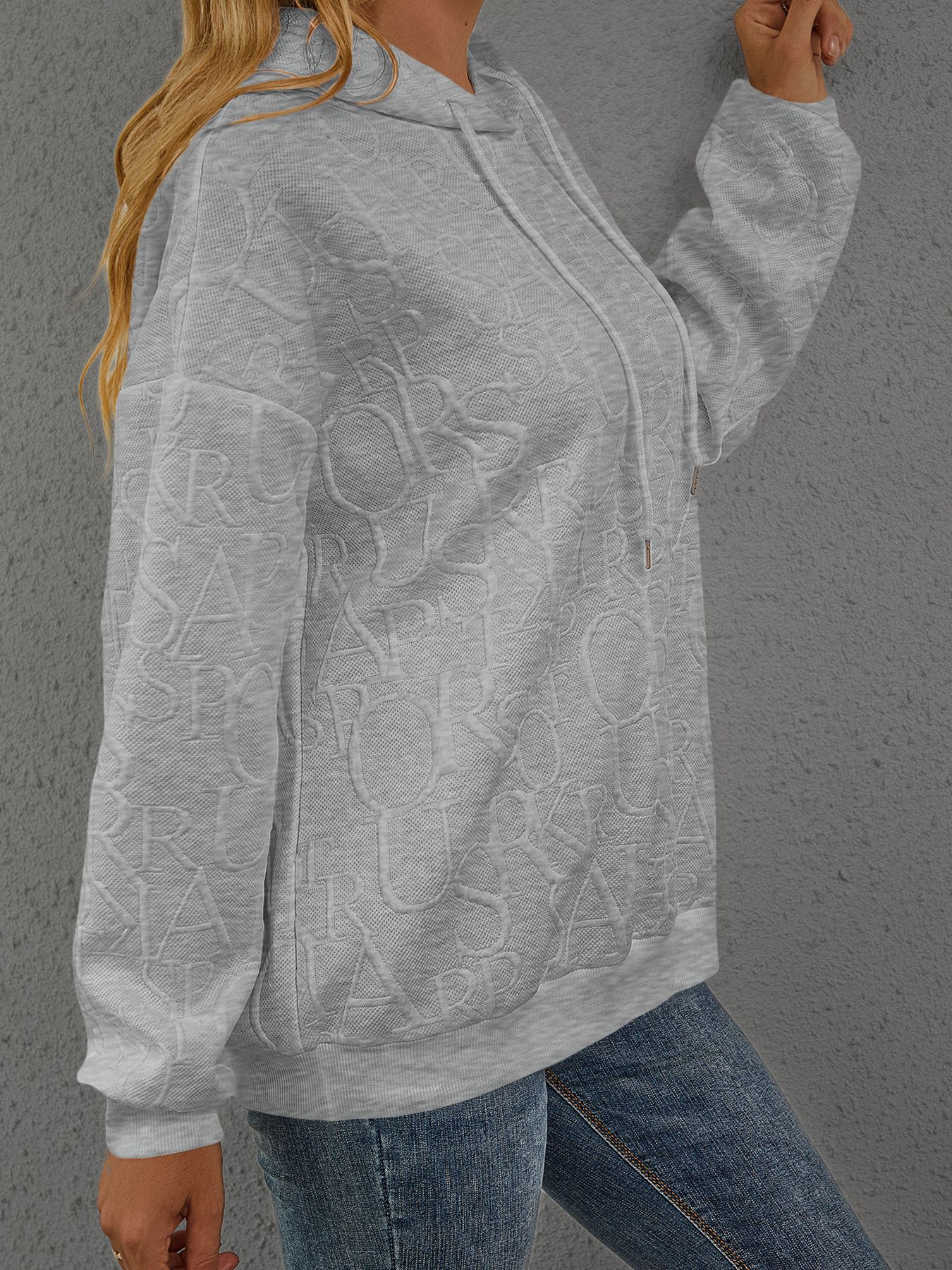 Women's Loose Fit 3D Letter Hooded Long Sleeve Sweatshirt