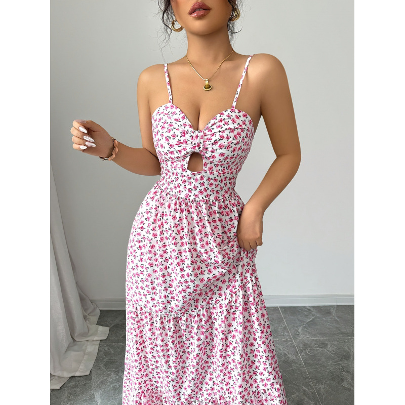 Women's Floral Print Cutout Long Cami Dress