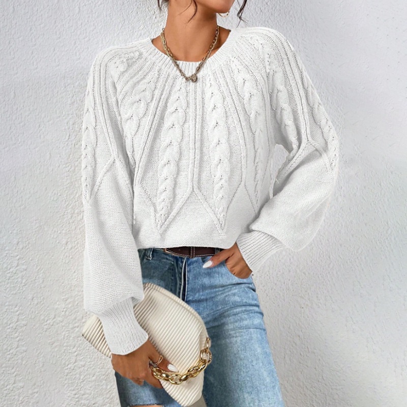 Women's Cable Knit Crewneck Pullover Sweater Solid Color Casual Top
