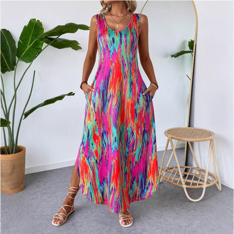 Floral Sleeveless Tank Dress Slimming Split Midi