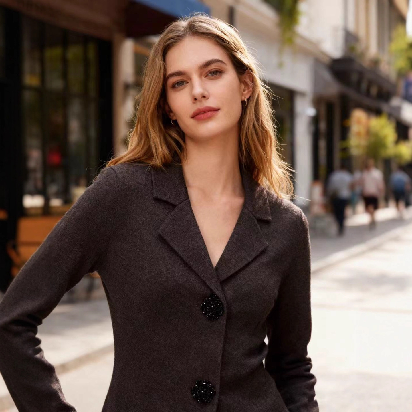 Jeweled Button Knit Blazer Cardigan