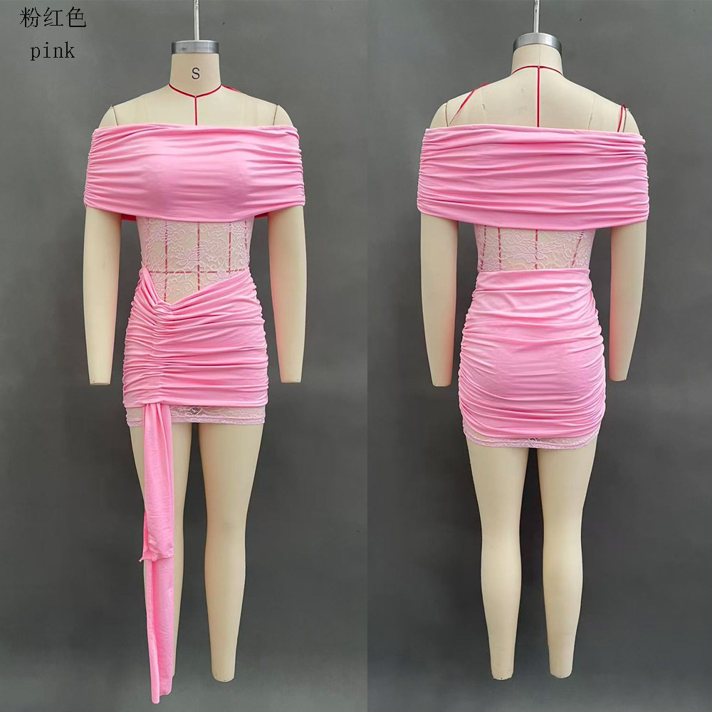 Women's Off-Shoulder Ruched Mesh Cutout Bodycon Dress