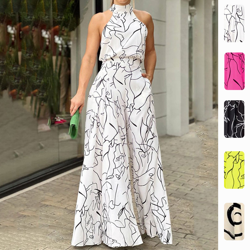 Women's Printed Sleeveless Wide-Leg Jumpsuit Slim Fit