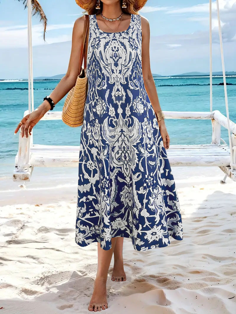 Bohemian Print Sleeveless A-Line Maxi Dress