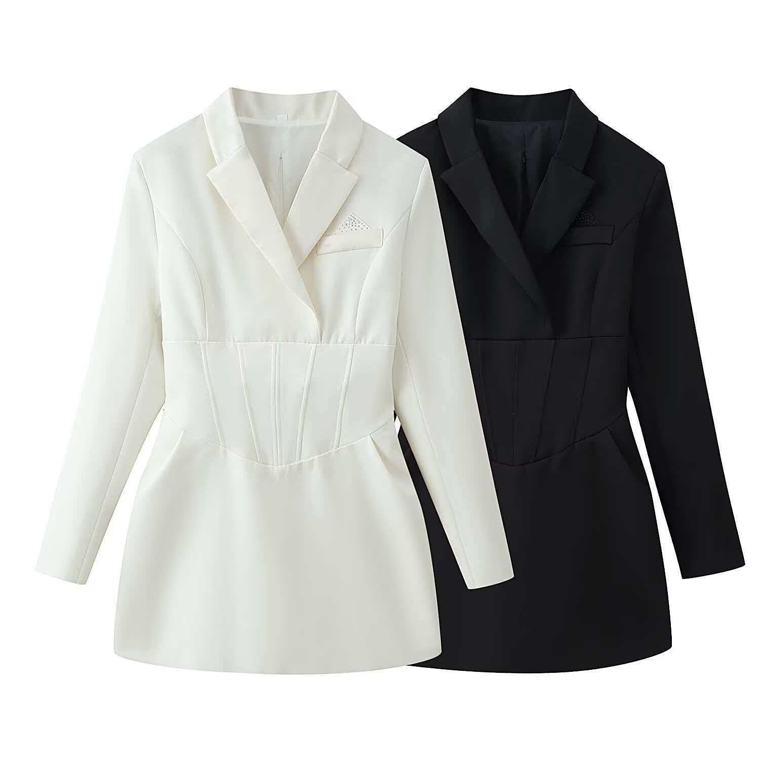 Women's Slimming Rhinestone Blazer Dress with Waist Detail
