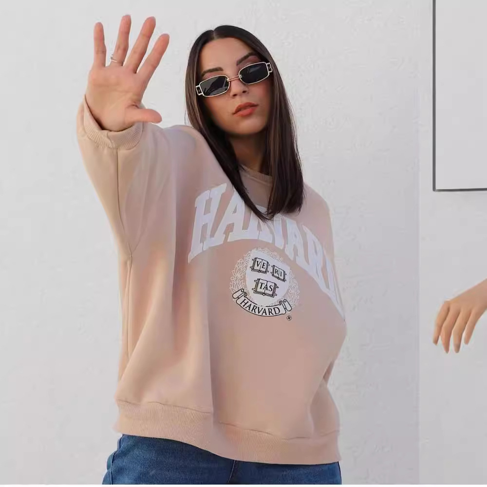 Women's Pullover Top Letter Print Loose Fit Long Sleeve Round Neck