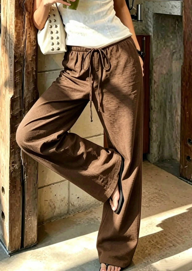 High-Waist Tie-Waist Wide-Leg Pants Women's Lightweight Drapey Casual Trousers