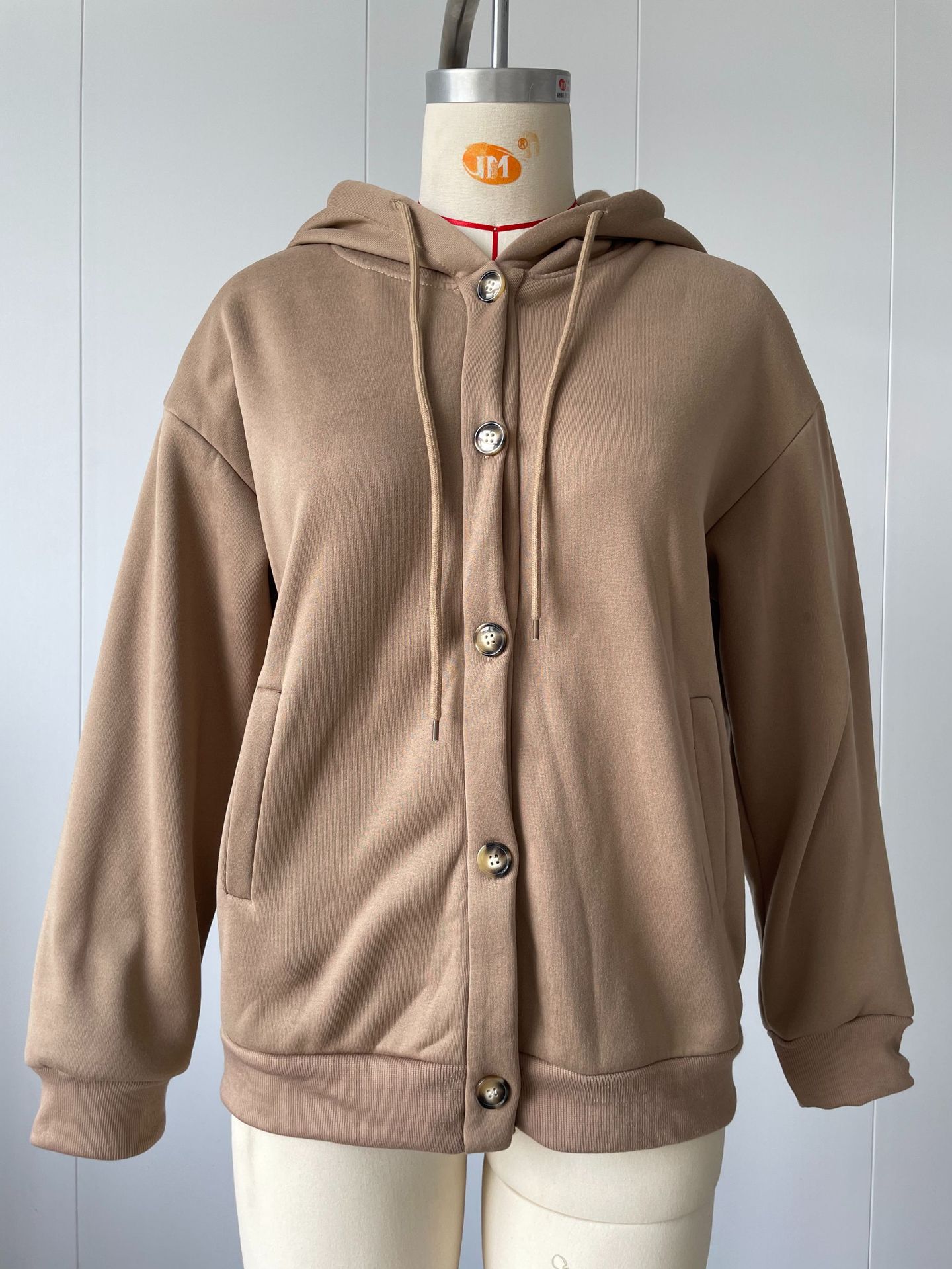 Women's Solid Color Button Hooded Jacket Casual