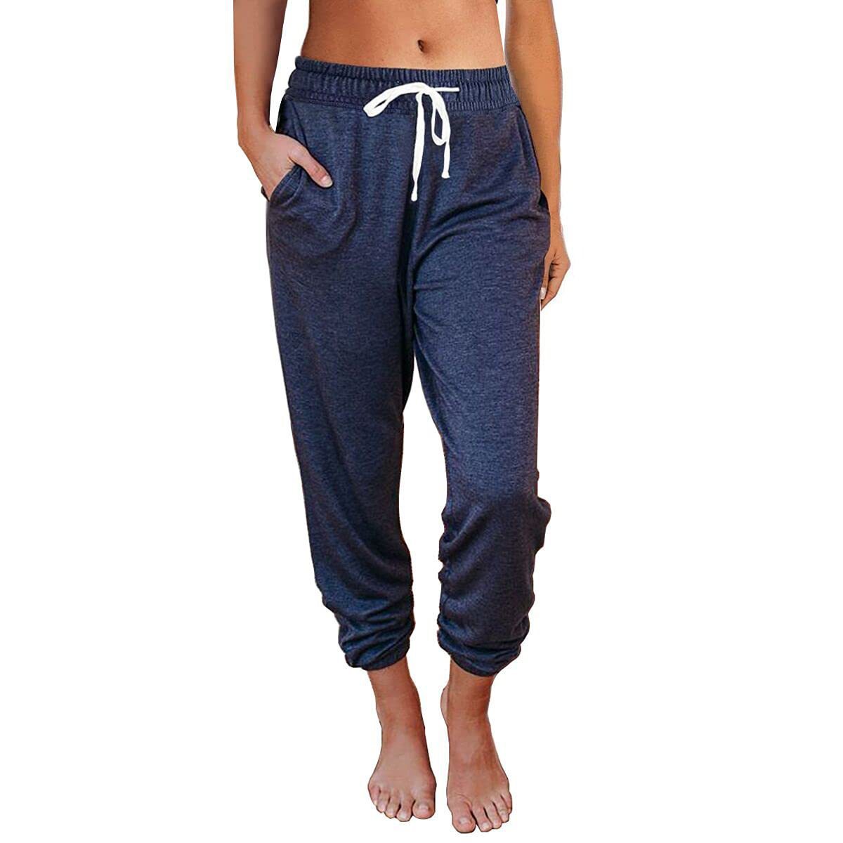 Women's High-Waist Cropped Jogger Pants Loose Fit Cotton Blend