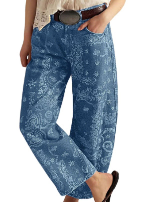 Women's Vintage Print Straight-Leg Casual Pants