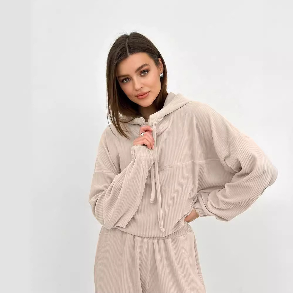 Women's Long Sleeve Hooded Zip Two-Piece Pant Set
