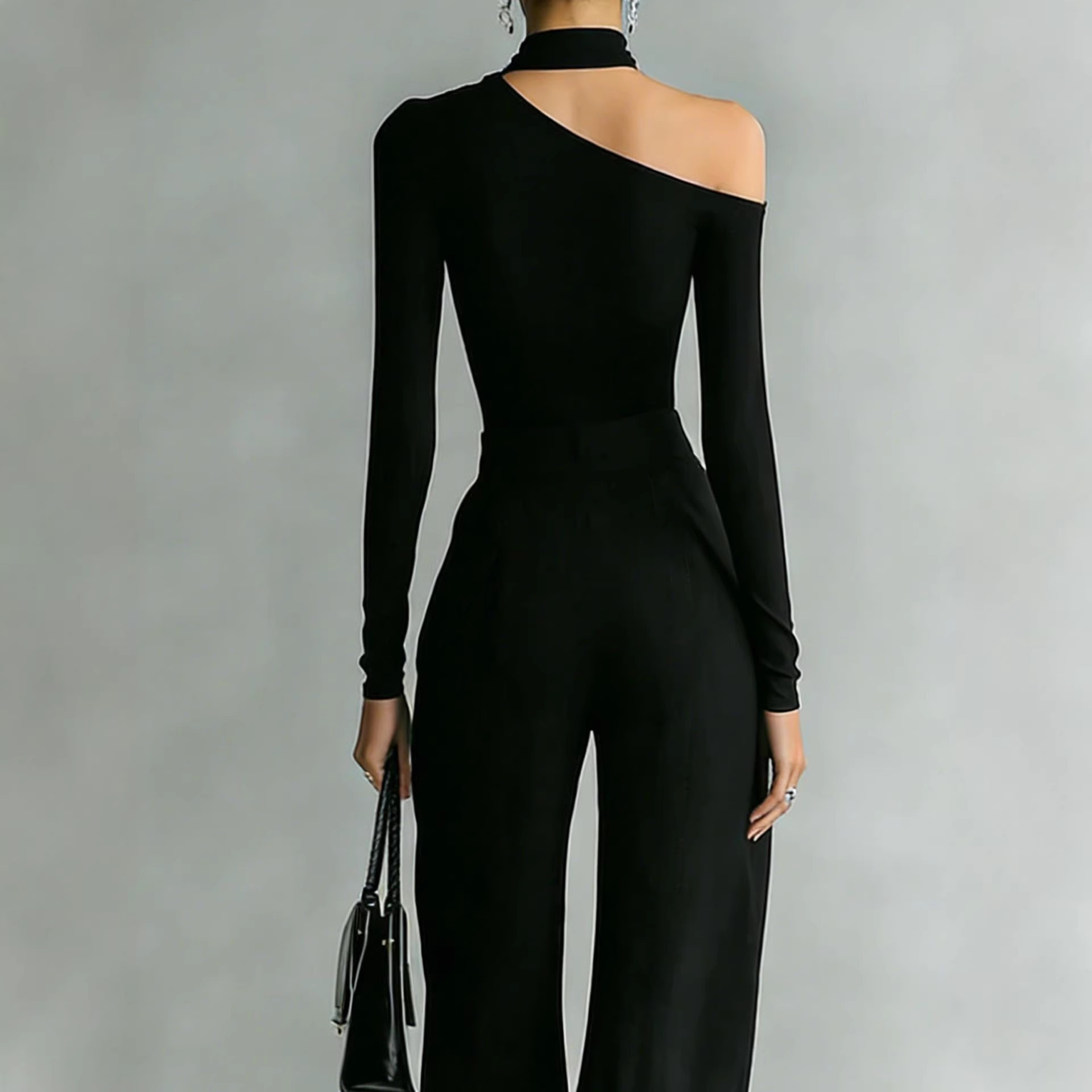 Women's Two-Piece Pants Set with Double-Zip Pants and Off-Shoulder Long-Sleeve Top