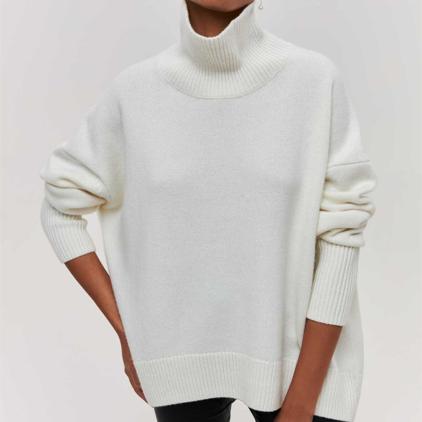 Women's Long Ribbed Turtleneck Sweater Loose Fit