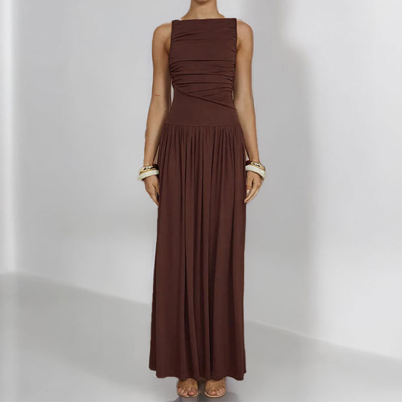 Women's Sexy Minimalist Solid Ruched Waist Midi Dress