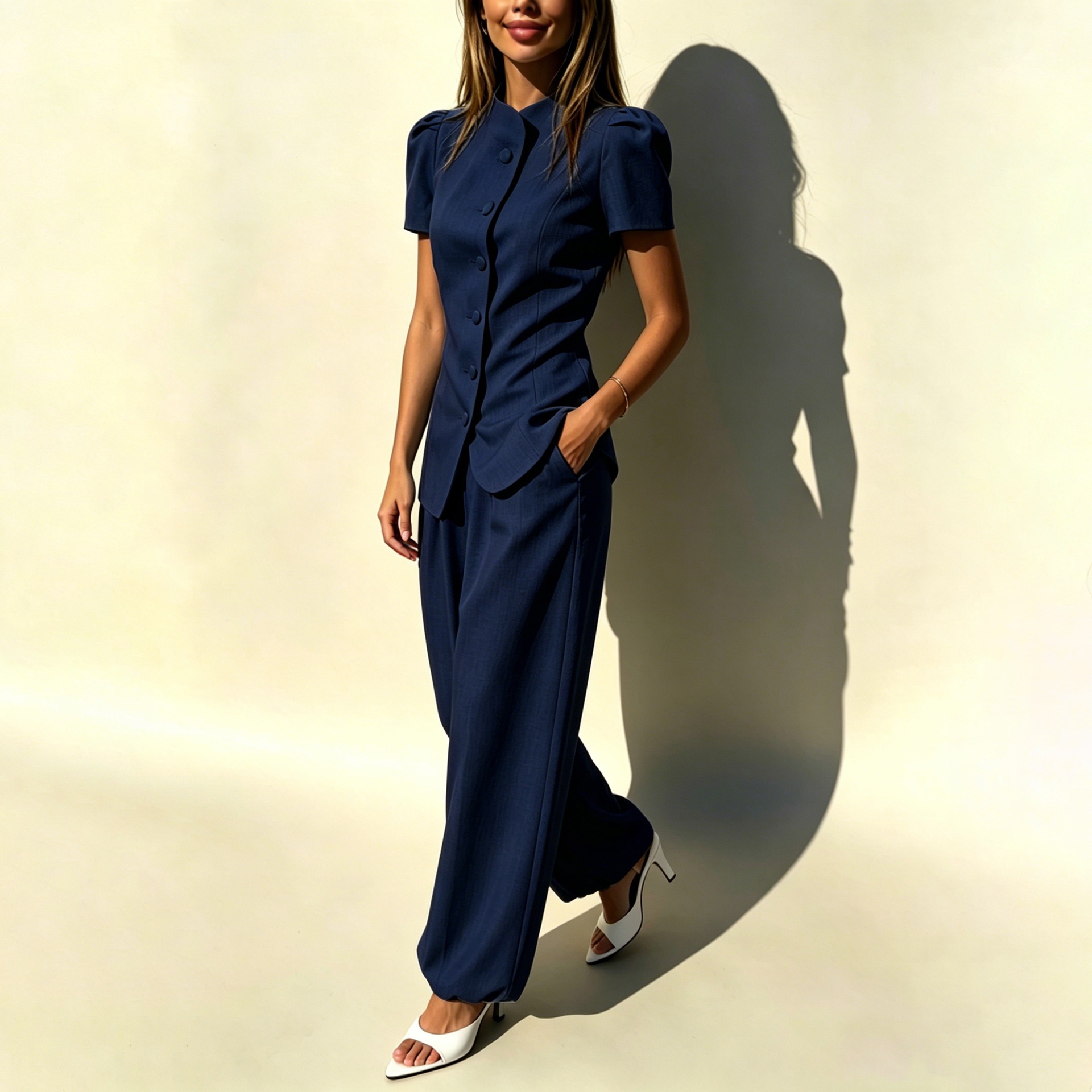 Women's Casual Solid Short Sleeve Top and Pants Two-Piece Set