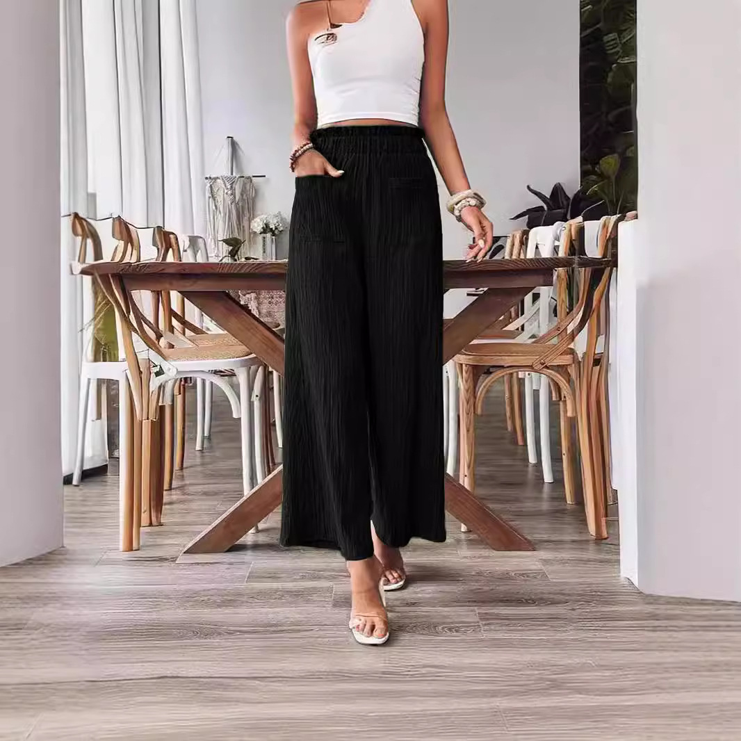 Women's Solid Color Wide-Leg Pants High Waist Loose Casual