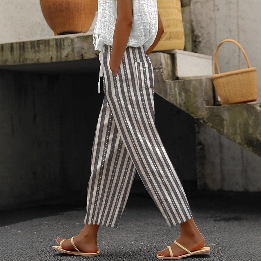 Women's Striped & Floral Print Straight-Leg Casual Pants
