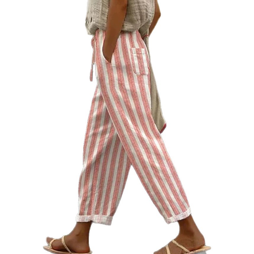 Women's Drawstring Pocket Wide-Leg Cropped Pants with Digital Print