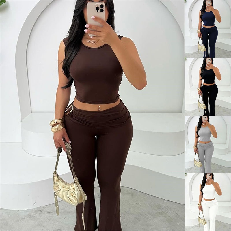 Women's Sleeveless Crop Top and Bodycon Pants Set