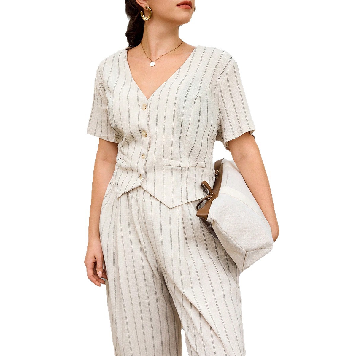 Minimalist Striped Vest & Wide-Leg Pants Set