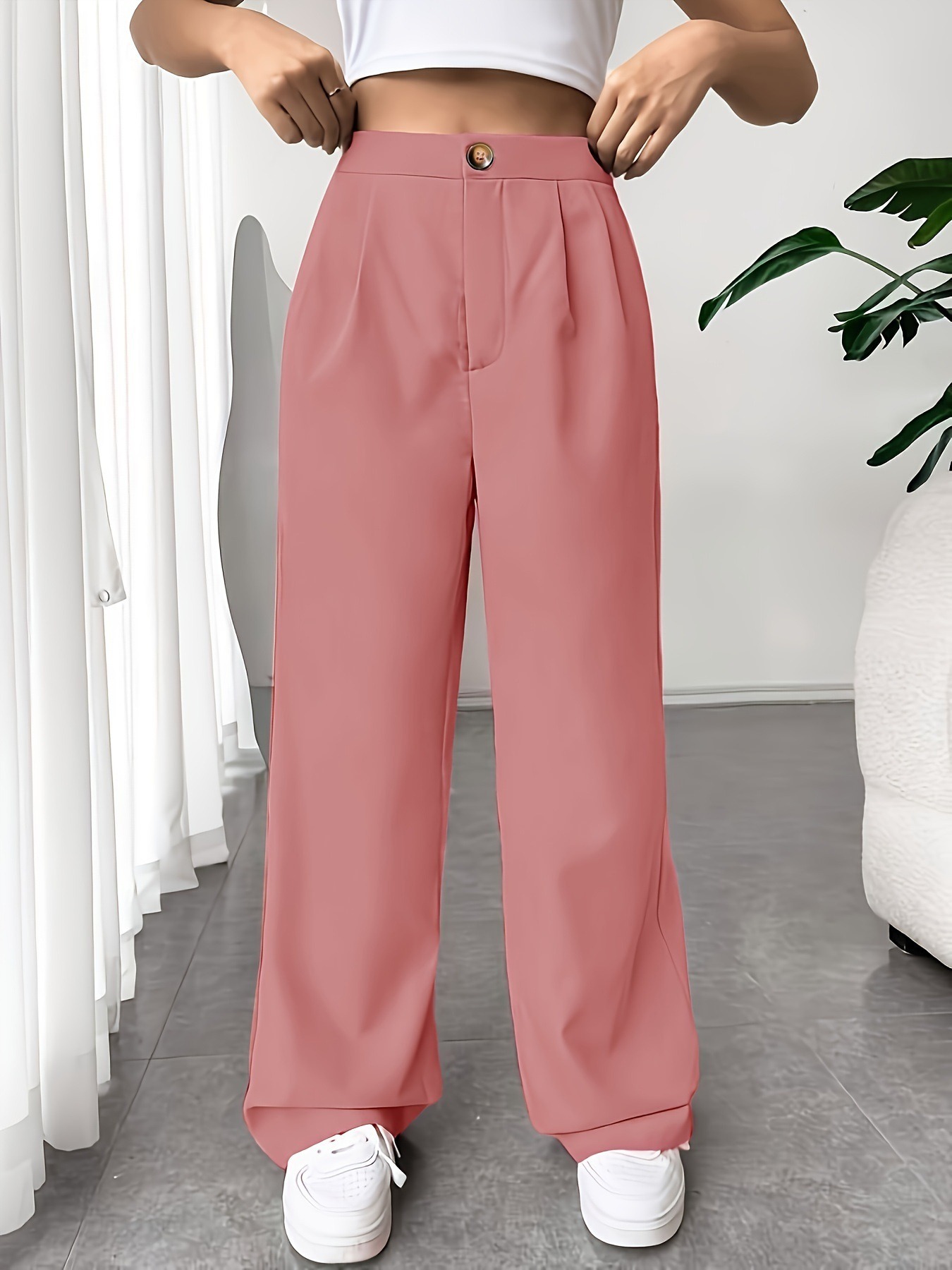 High-Waist Loose Straight Suit Pants for Women