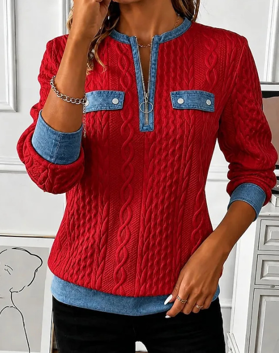Solid Print Half-Zip Hoodie for Women