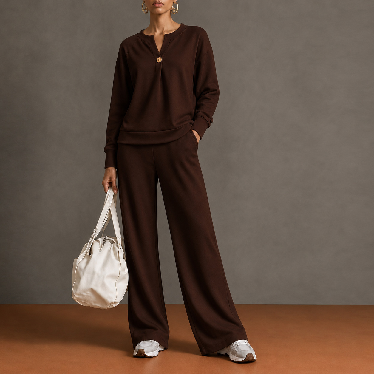 Women's Two-Piece Sweatshirt & Drawstring Wide-Leg Pants Set