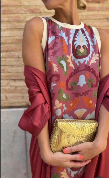 Women's Printed Two-Piece Dress Set with Cape