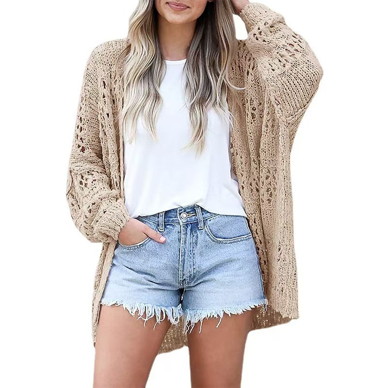 Women's Open Front Hollow Out Knit Cardigan Loose Solid Color