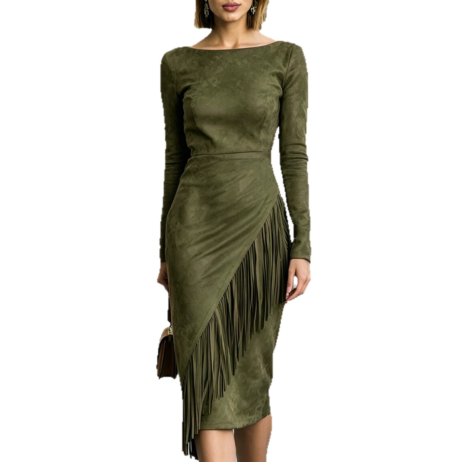 Bohemian Faux Suede Fringe Patchwork Long Dress