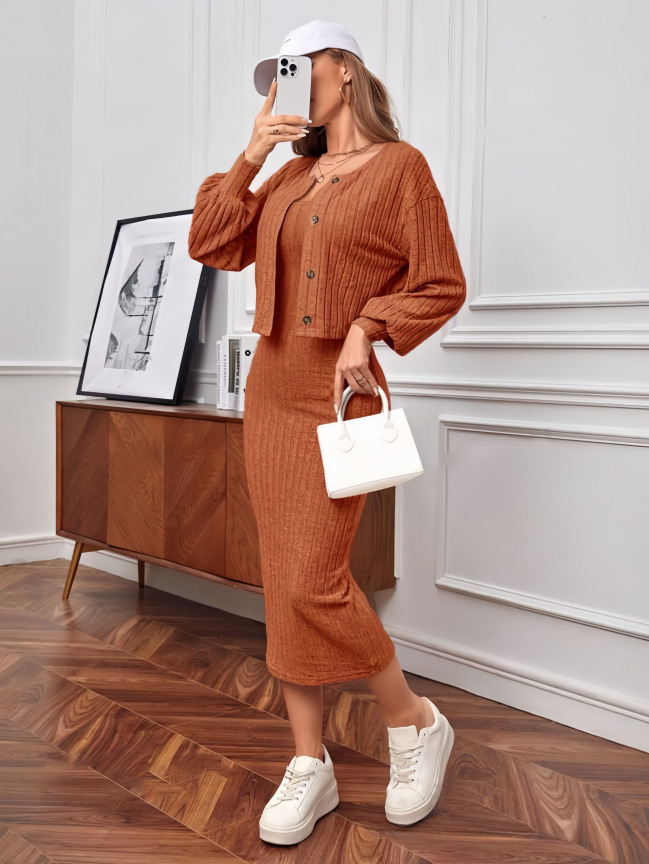 Women's Two-Piece Long Sleeve Bodycon Dress Set