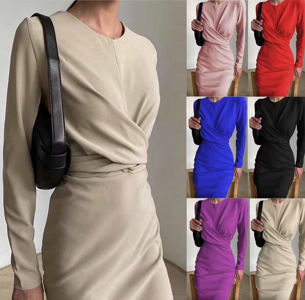 Women's Long Sleeve French Vintage Slim Fit Bodycon Midi Dress