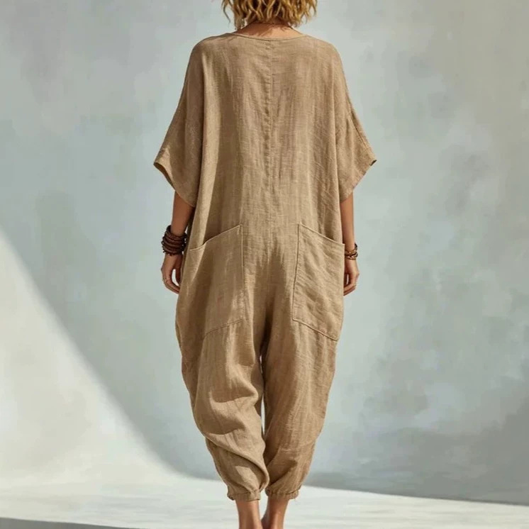 Loose Multi-Pocket Jogger Harem Jumpsuit with V-Neck