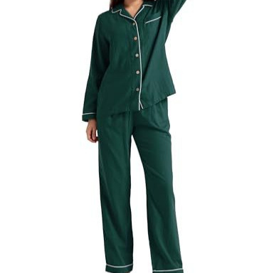 Women's Cuban Collar Long Sleeve Button Loungewear Set