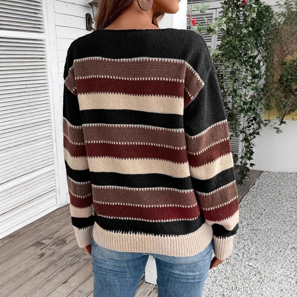 Women's Striped Crewneck Knit Pullover Sweater