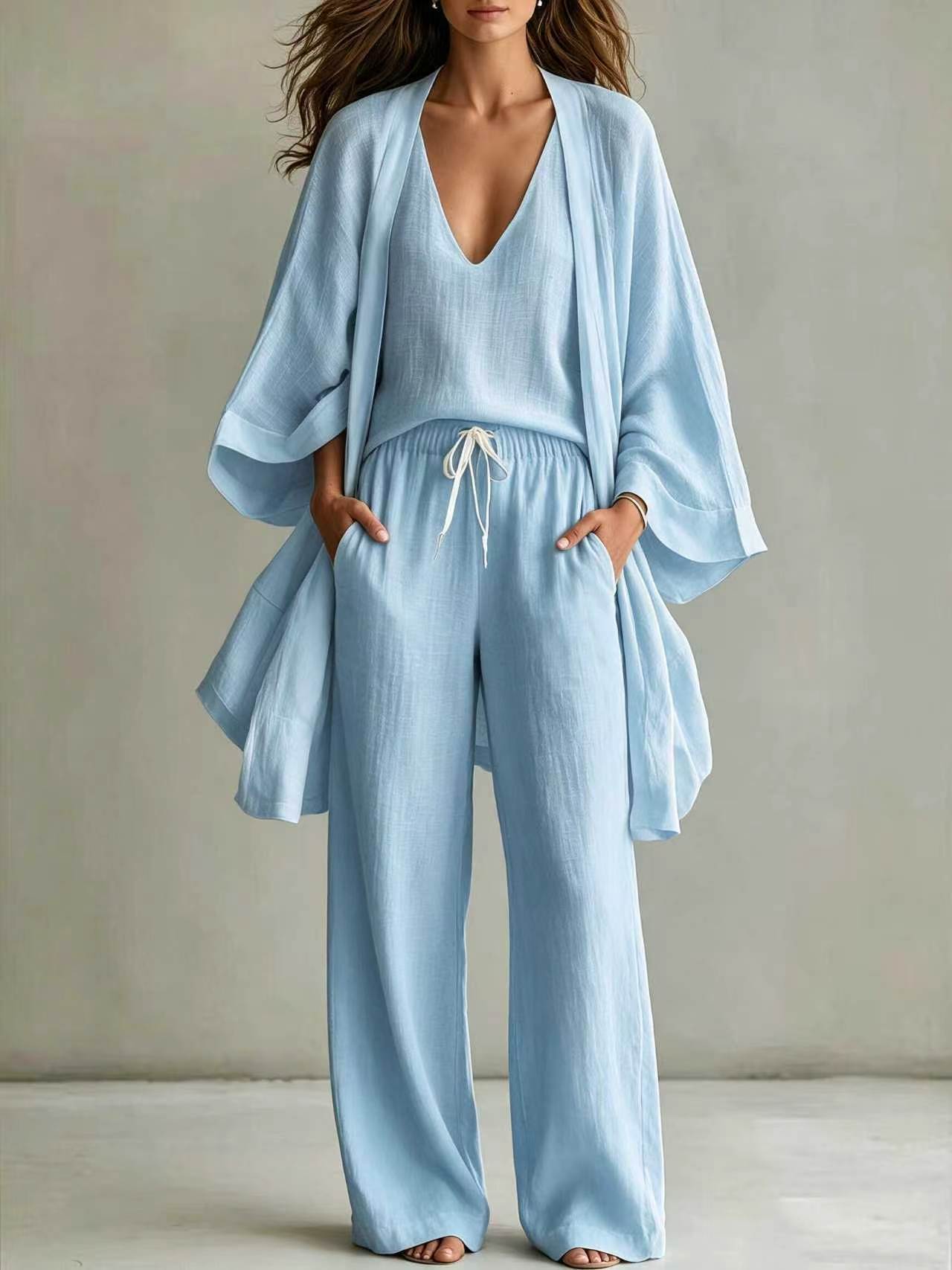 Women's 3-Piece Open-Front Cardigan, Sleeveless Tank & Pants Set