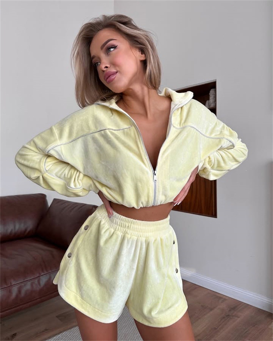 Women's Striped Zip-Up Cardigan and Shorts Two-Piece Set