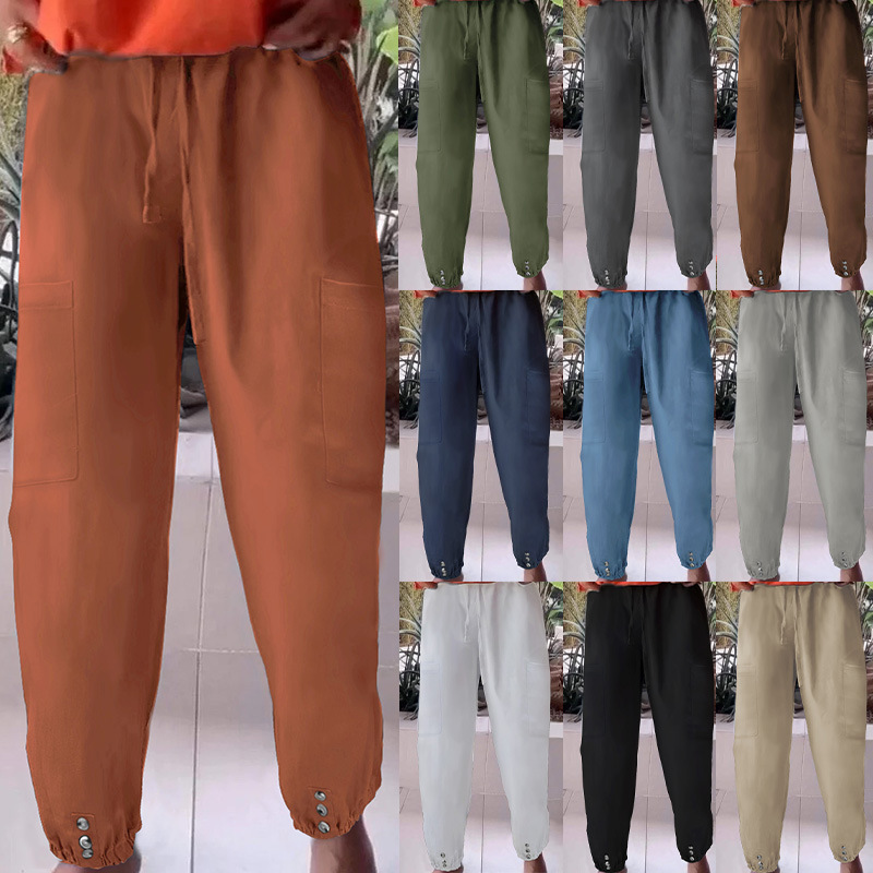 Women's High-Waist Wide-Leg Cropped Pants with Slight Stretch