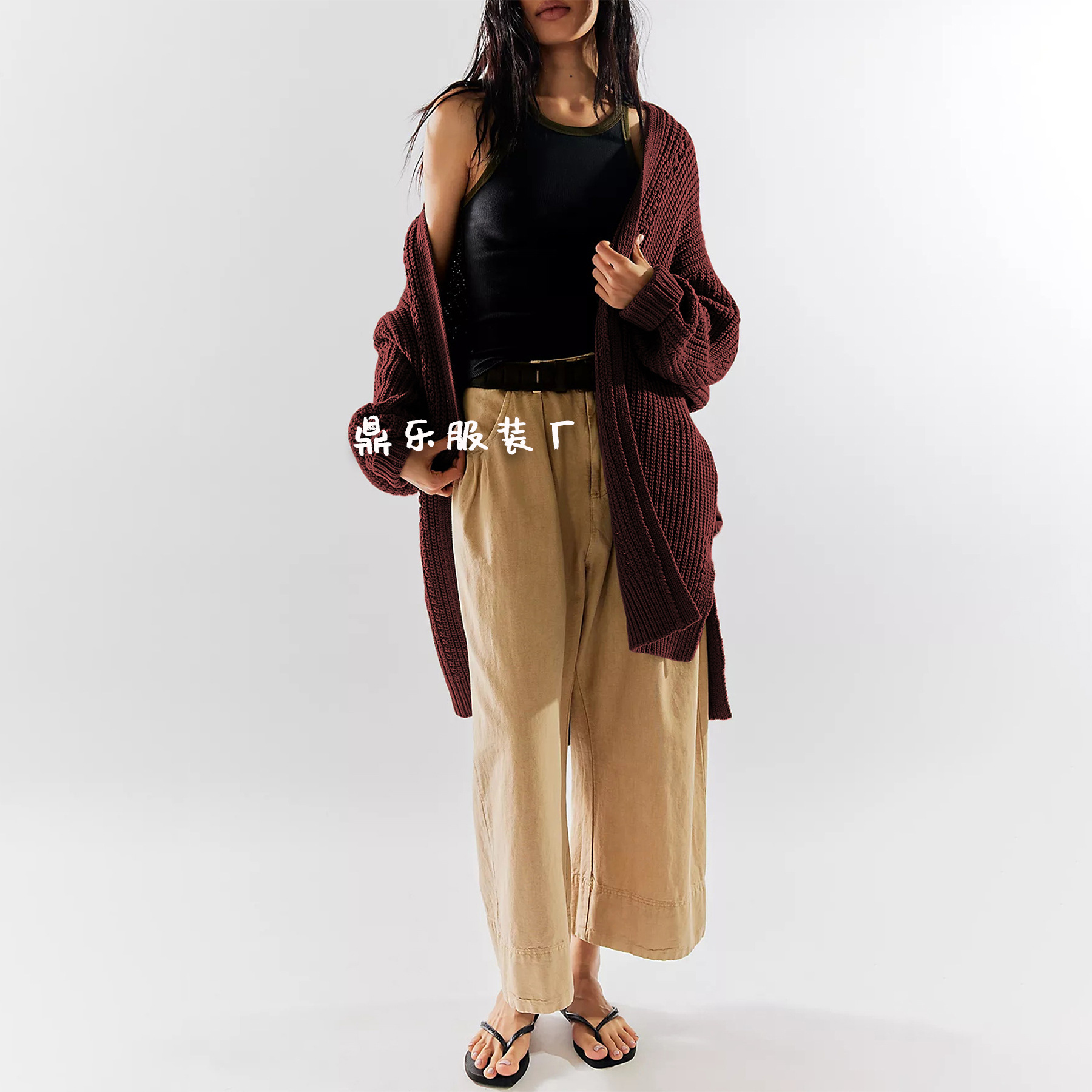 Women's Loose Knit Cardigan with Pockets Long Sleeve V-Neck