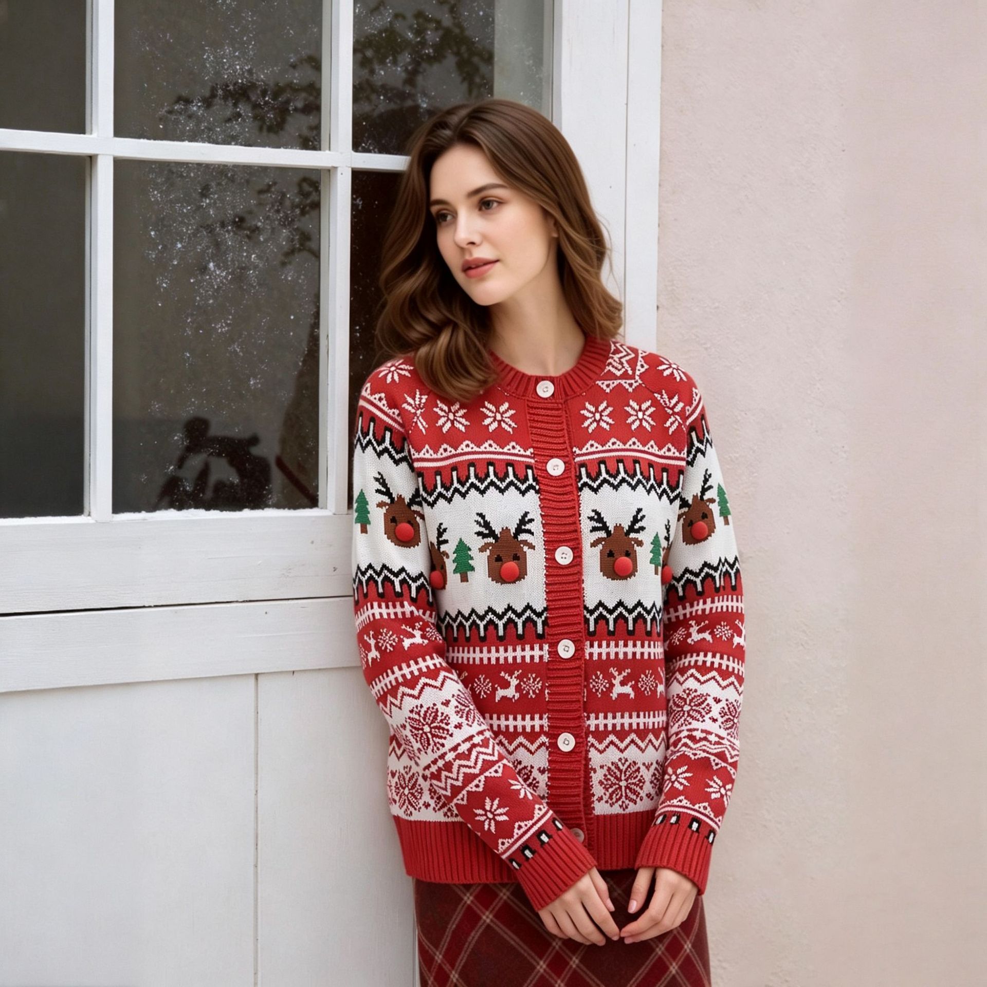 Red Reindeer Christmas Cardigan Sweater Coat