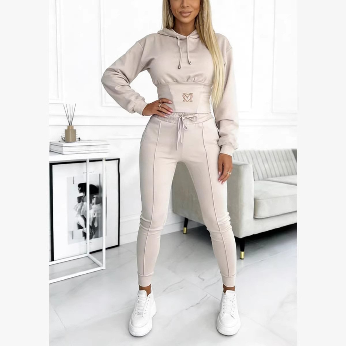 Women's Lace-Up Hoodie and Pants Two-Piece Set
